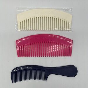 Vtg Estee Lauder Hair Combs Set 3 White Pink Navy Blue‎ Travel Purse Wide Tooth